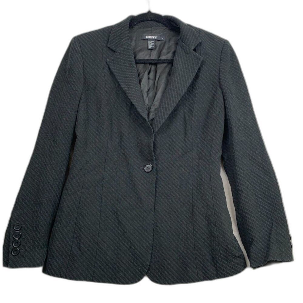 DKNY WOMEN'S  Size 10 BUSINESS Y2K  BLAZER in BLACK STRIPE TEXTURED